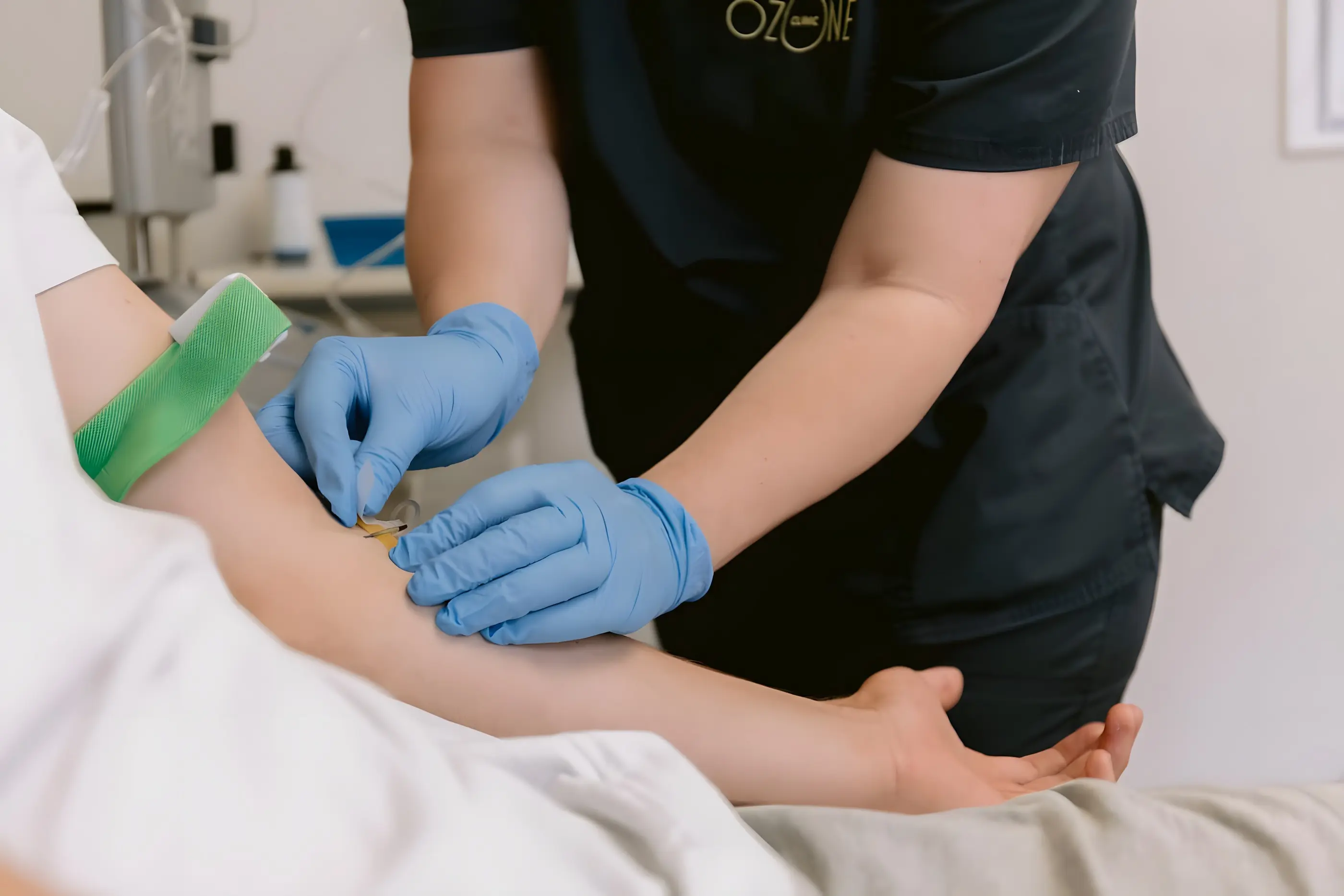 A professional blood draw at the clinic